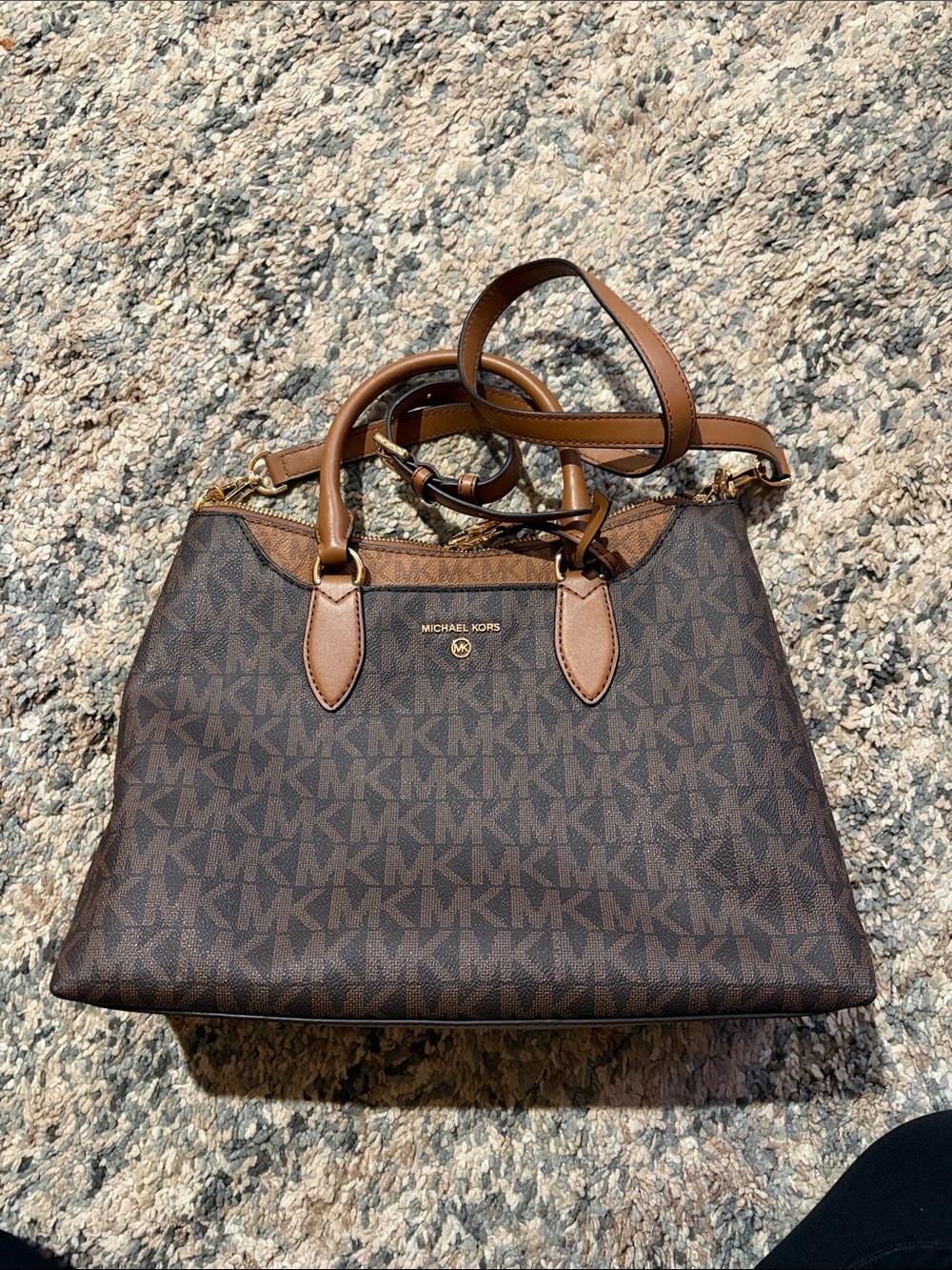 Michael Kors Brown MK Logo Satchel with Tan Trim
